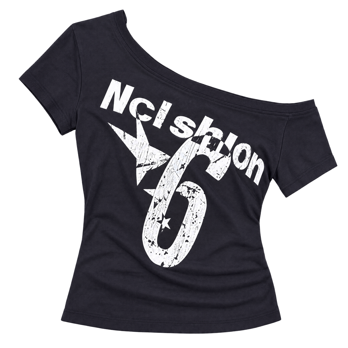 Y2K Off-Shoulder Letter Print Short-Sleeve Top