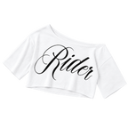 Off-Shoulder Letter Print Irregular Hem Crop Top