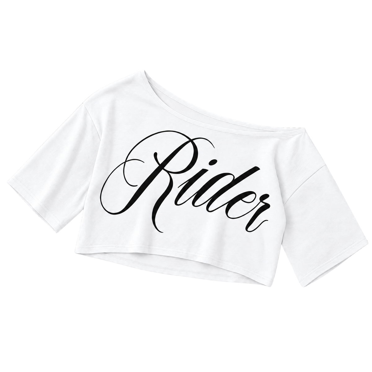 Off-Shoulder Letter Print Irregular Hem Crop Top