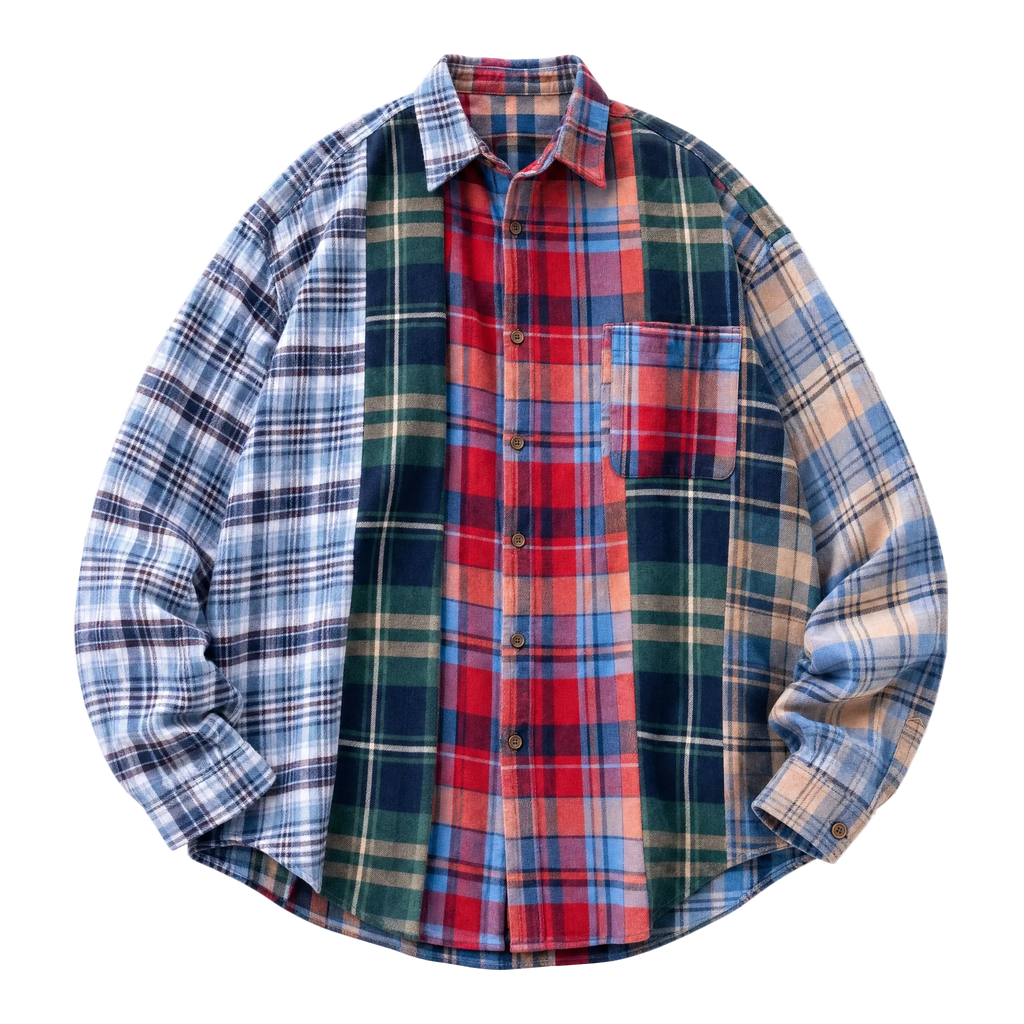Color Block Plaid Oversized Shirt