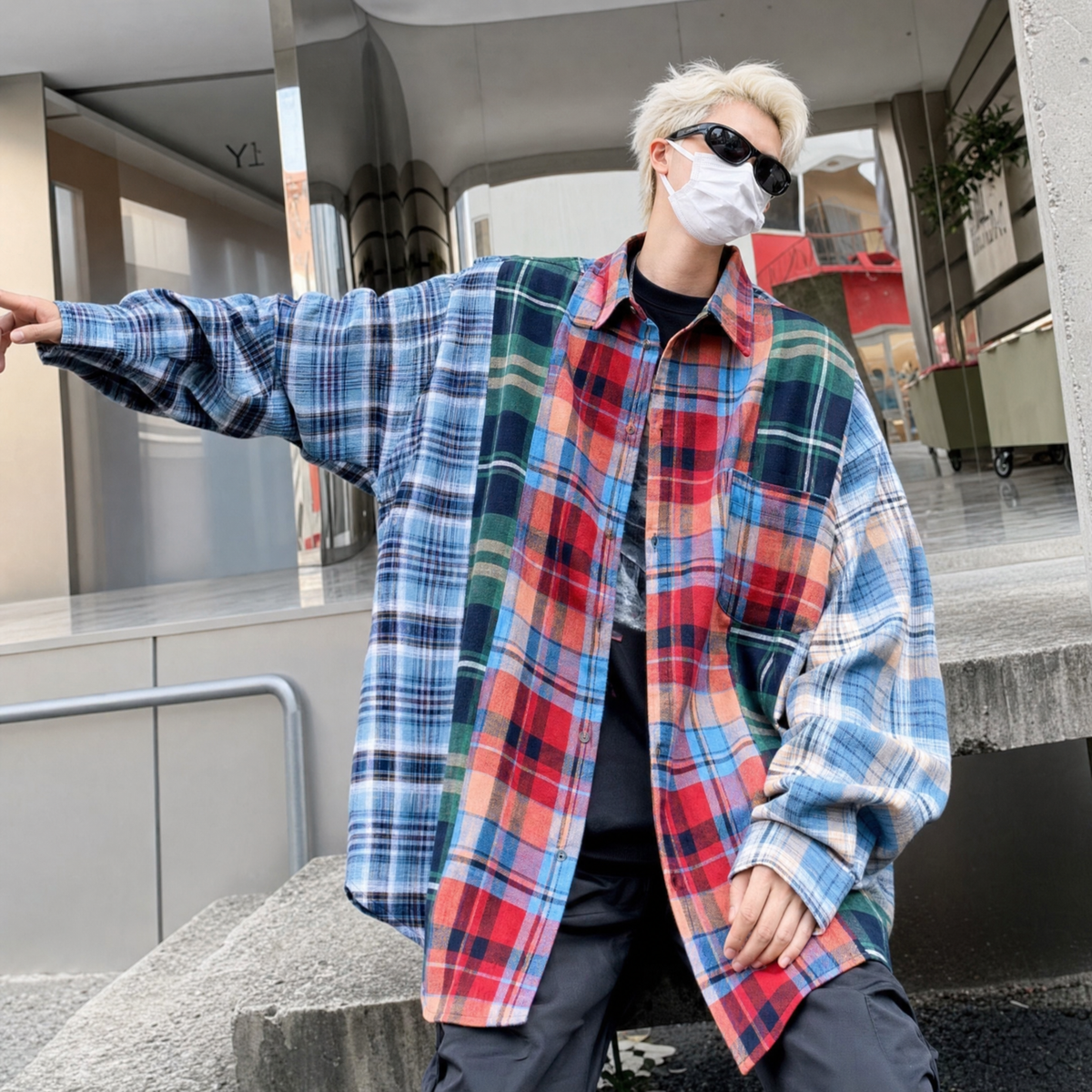 Color Block Plaid Oversized Shirt