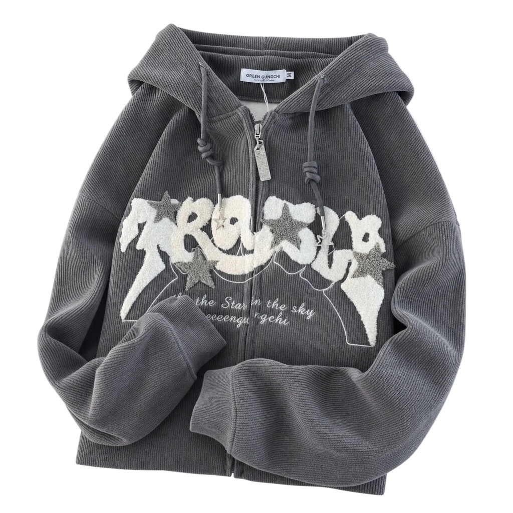 Embroidered Oversized Zip Hoodie
