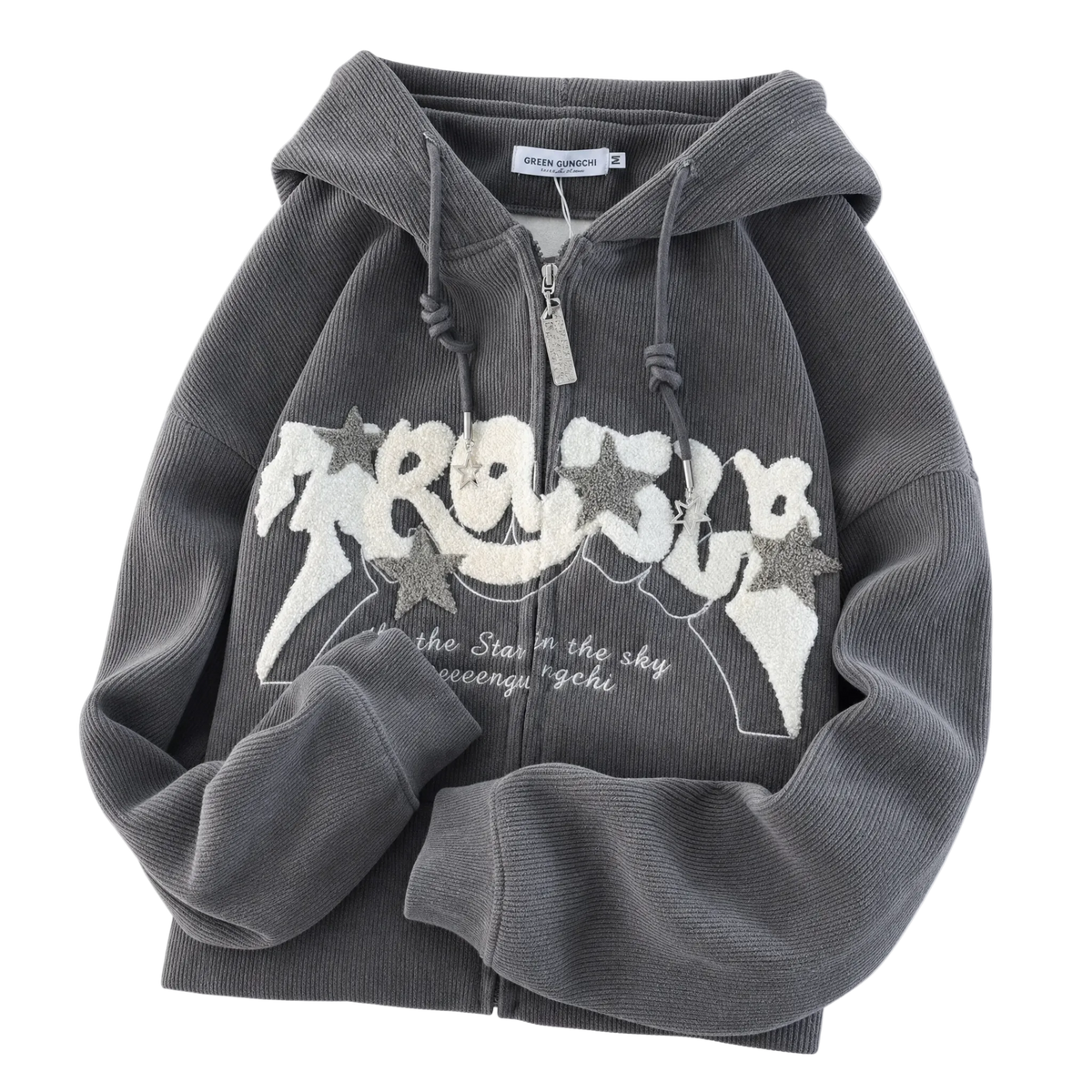 Embroidered Oversized Zip Hoodie