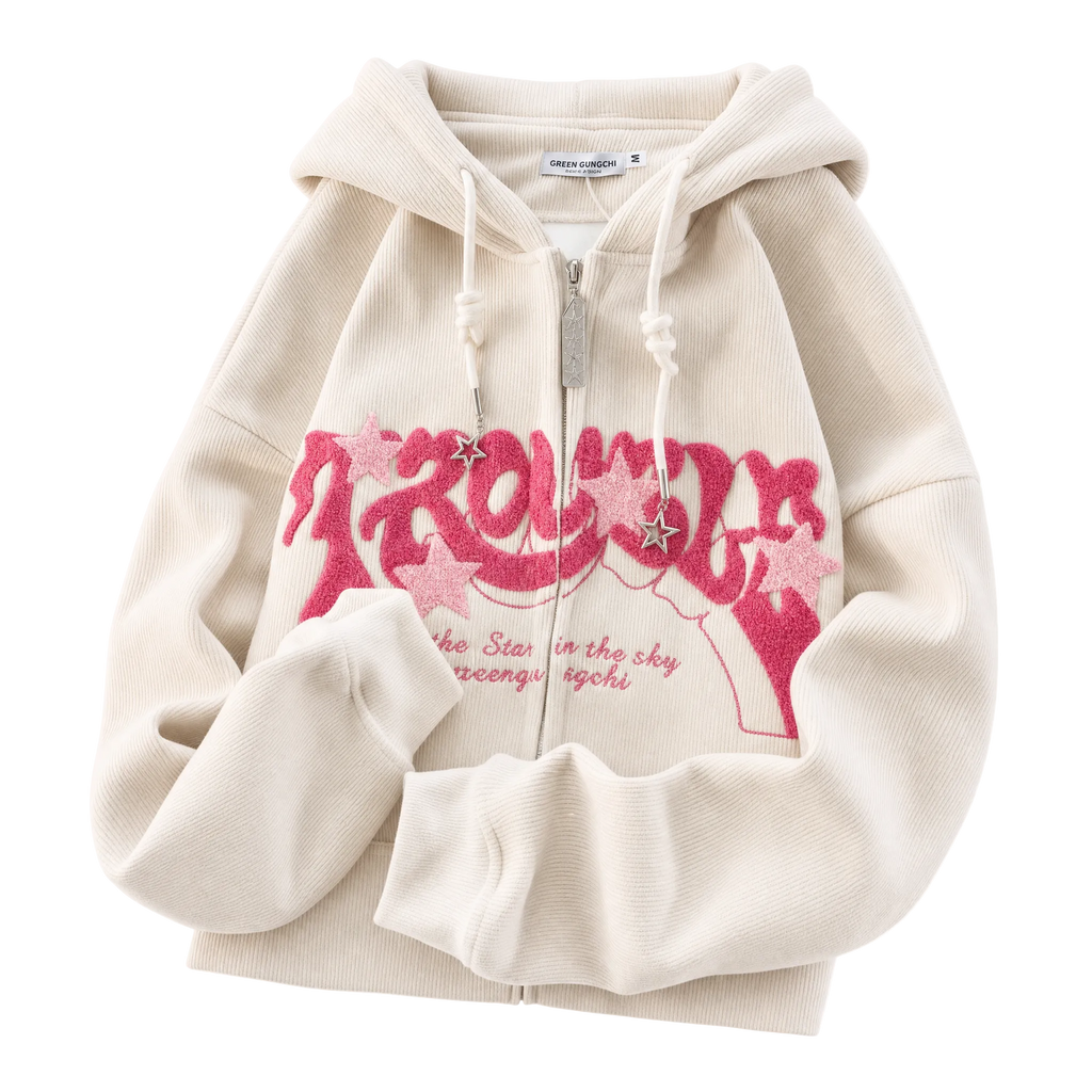 Embroidered Oversized Zip Hoodie