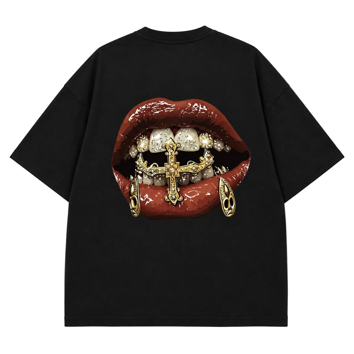 Gold Grillz Red Lips Oversized Tee