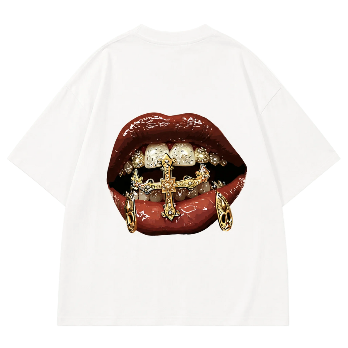 Gold Grillz Red Lips Oversized Tee