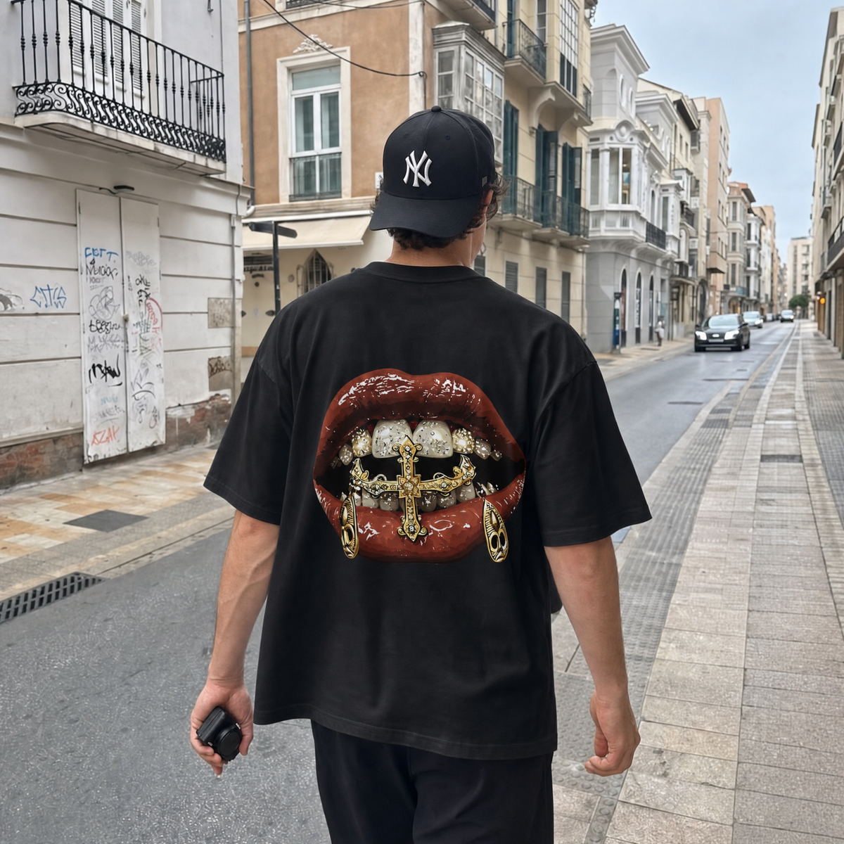 Gold Grillz Red Lips Oversized Tee