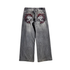 Gothic Skull Pocket Wide Leg Denim Pants