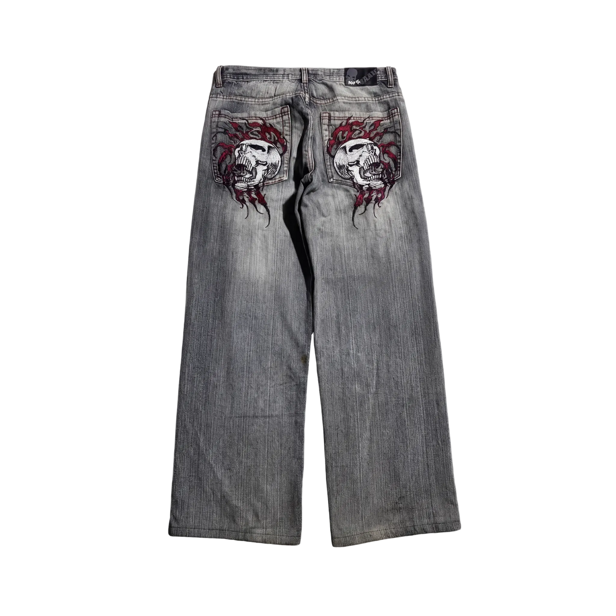Gothic Skull Pocket Wide Leg Denim Pants