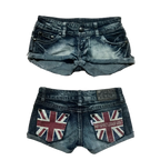 Graphic Print Black Denim Shorts