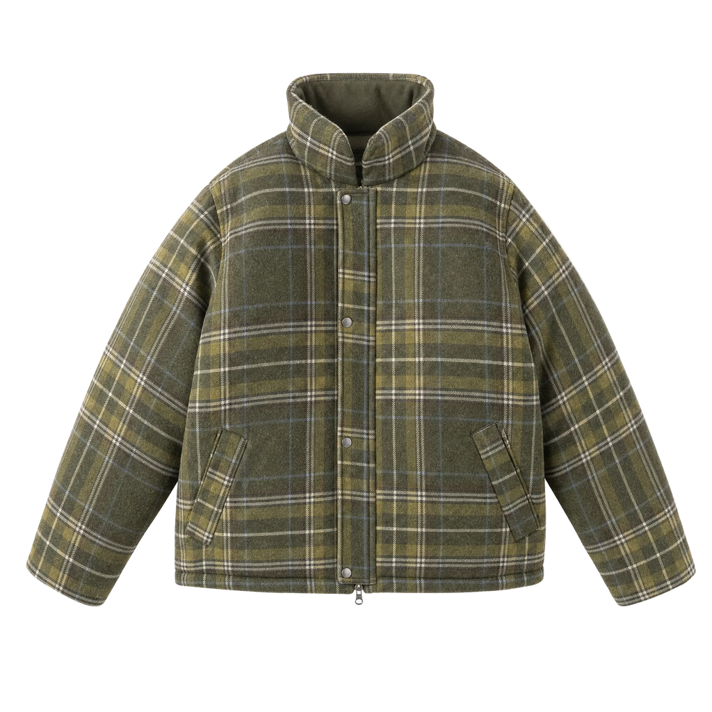 Korean Retro Plaid Cotton Padded Puffer Jacket