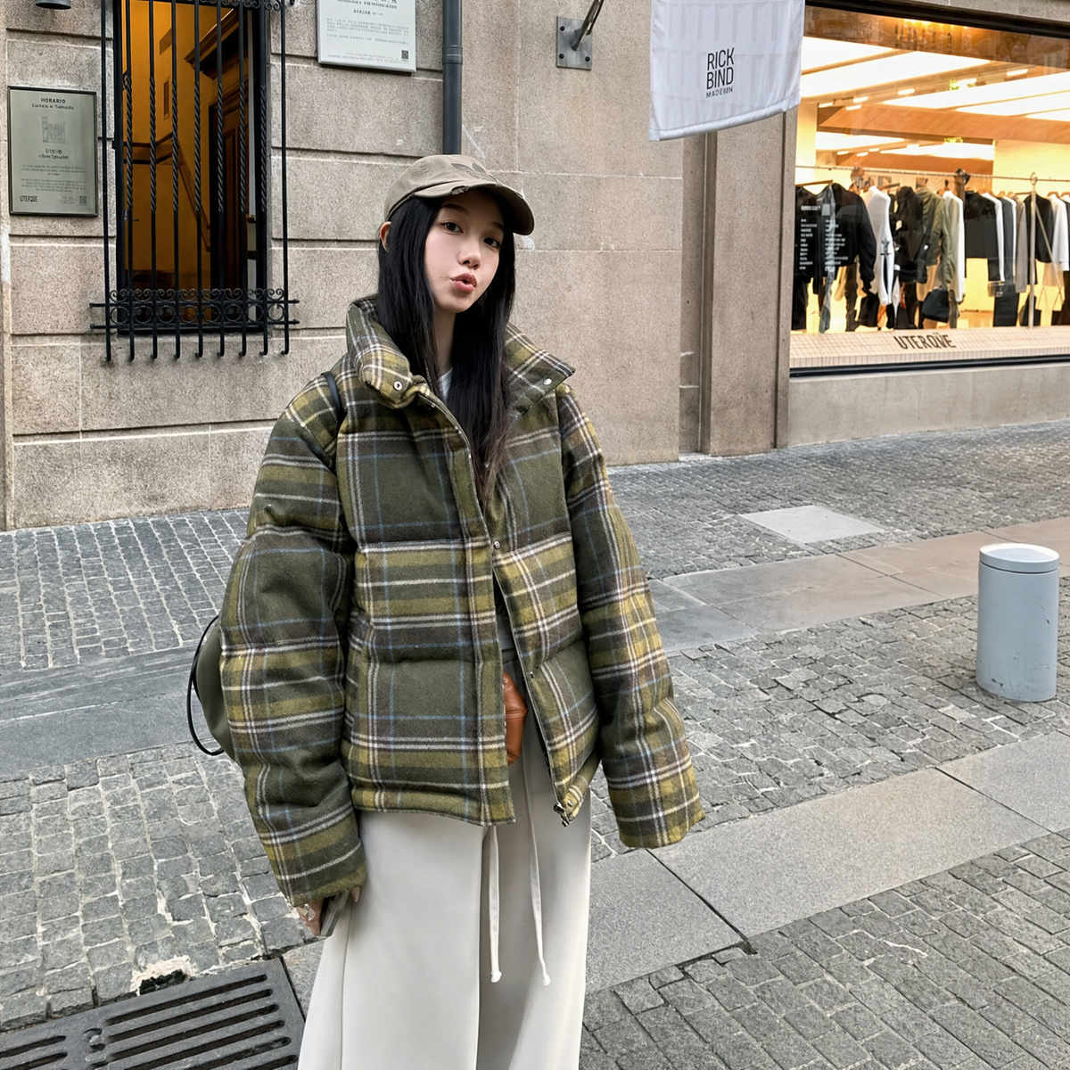 Korean Retro Plaid Cotton Padded Puffer Jacket