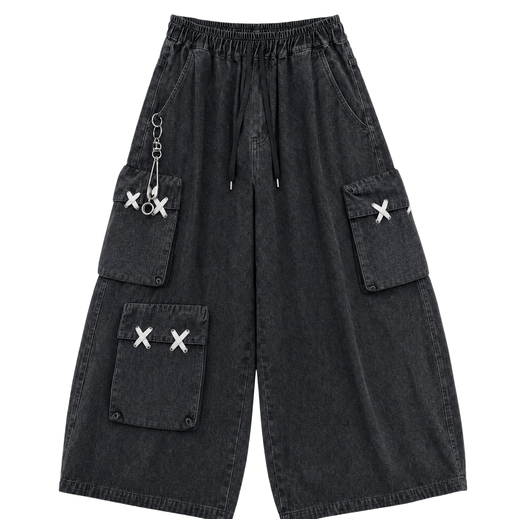 Multi Pocket Wide Leg Baggy Jeans