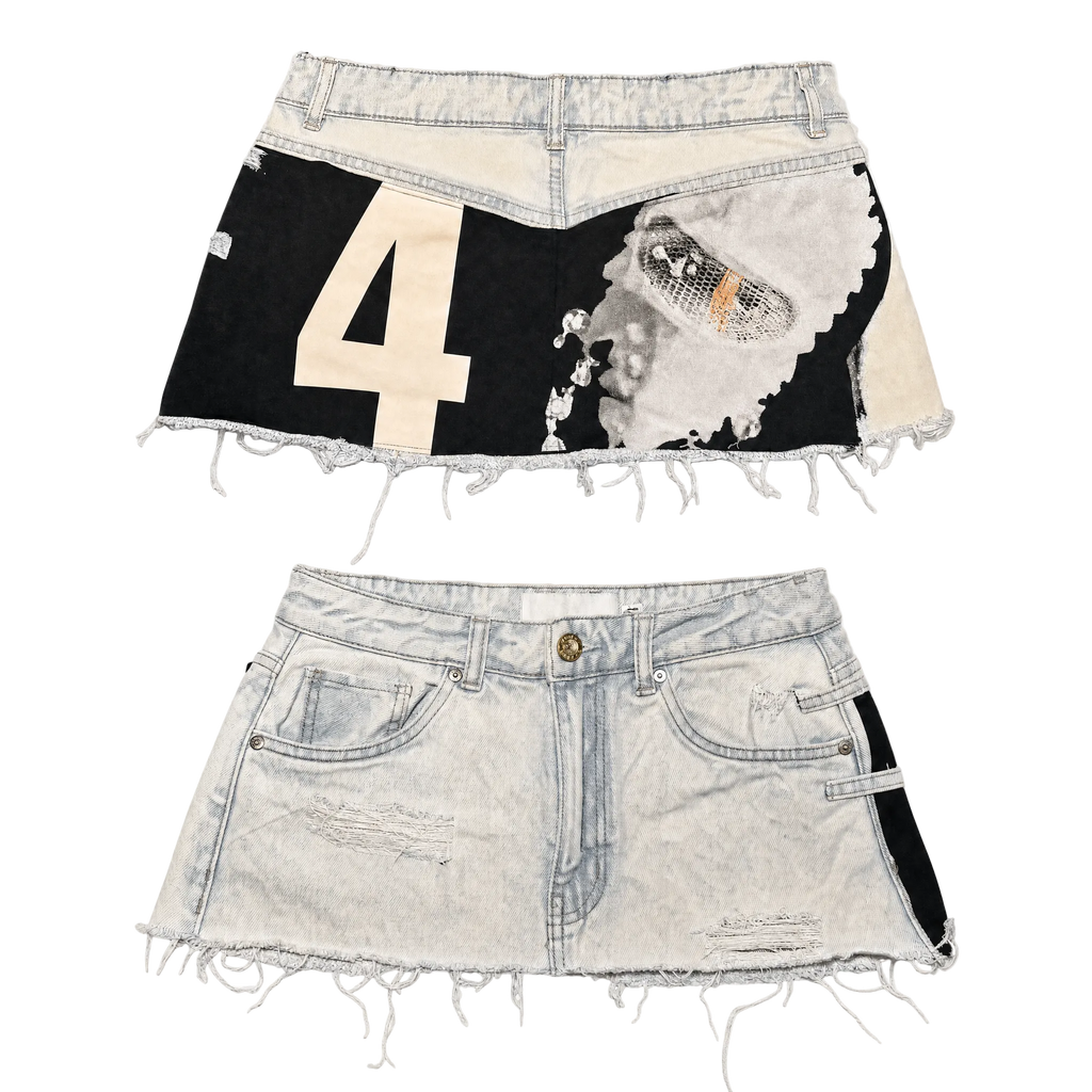 Number 4 Distressed Denim Mini Skirt