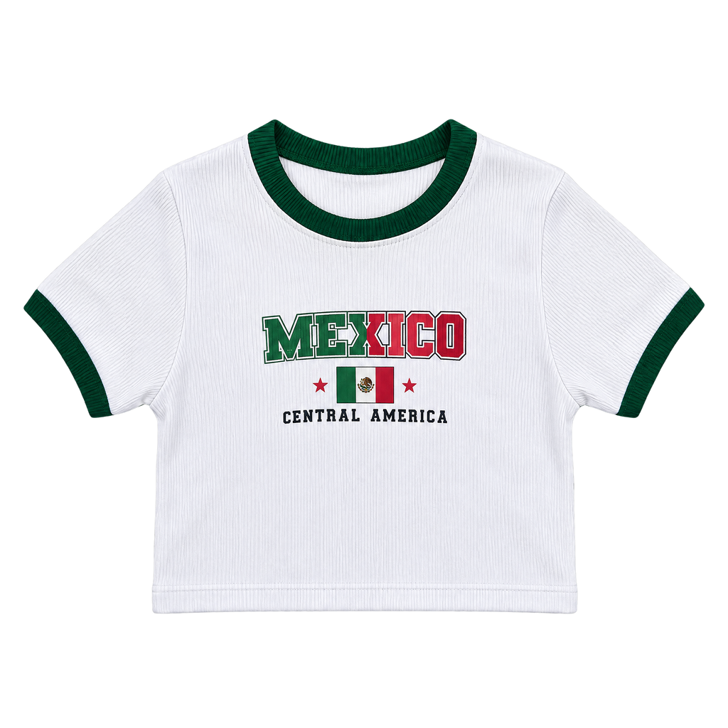 Y2K Mexico Print Slim-Fit Cropped Baby Tee