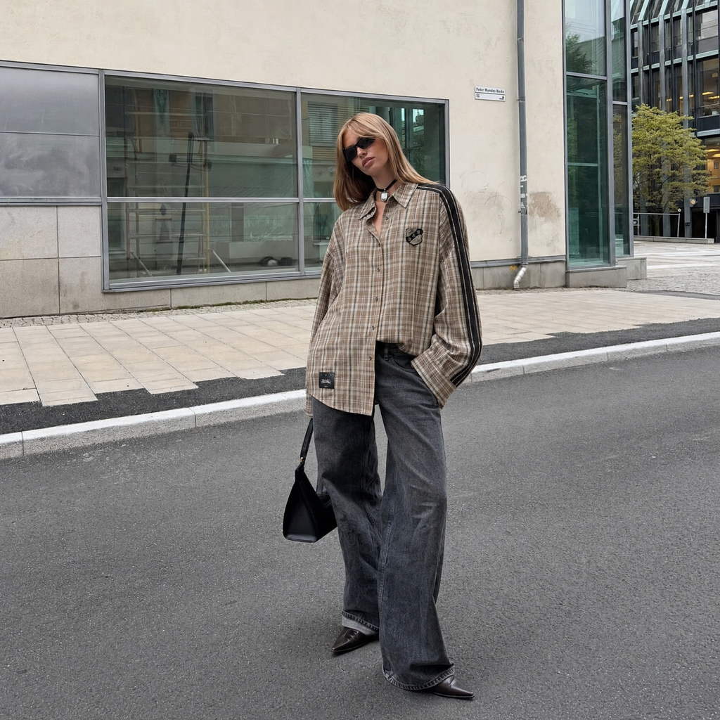 Oversized Plaid Shirt Streetwear Long Sleeve