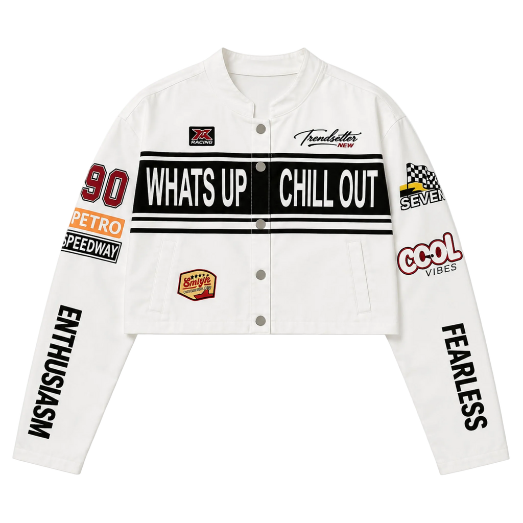 Patterned Print Cropped Baseball Jacket