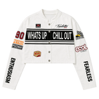 Patterned Print Cropped Baseball Jacket