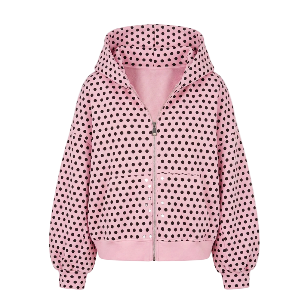 Pink Polka Dot Zipper Jacket