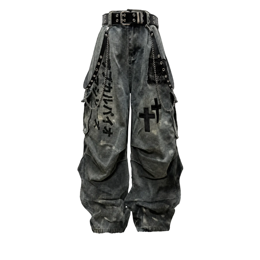 Skull Cross Wide Leg Baggy Jeans