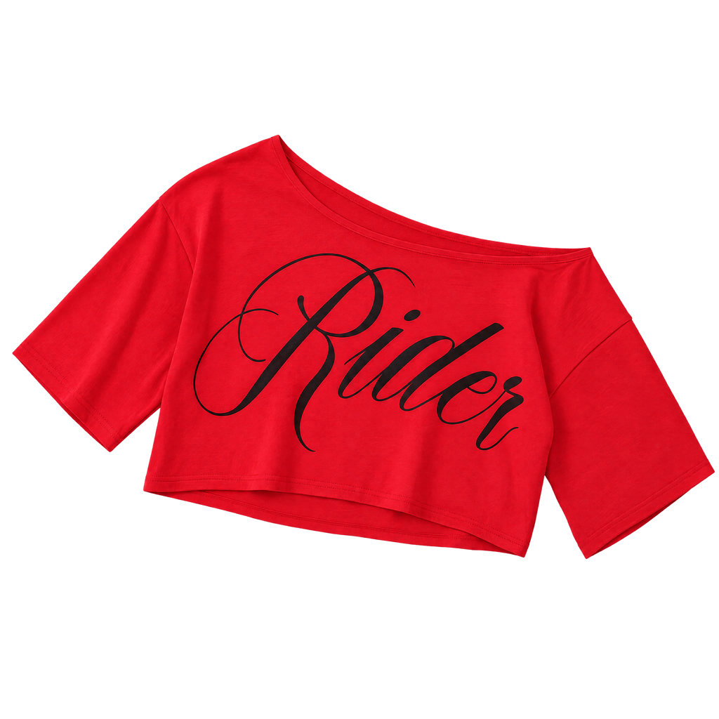 Off-Shoulder Letter Print Irregular Hem Crop Top