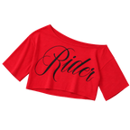 Off-Shoulder Letter Print Irregular Hem Crop Top