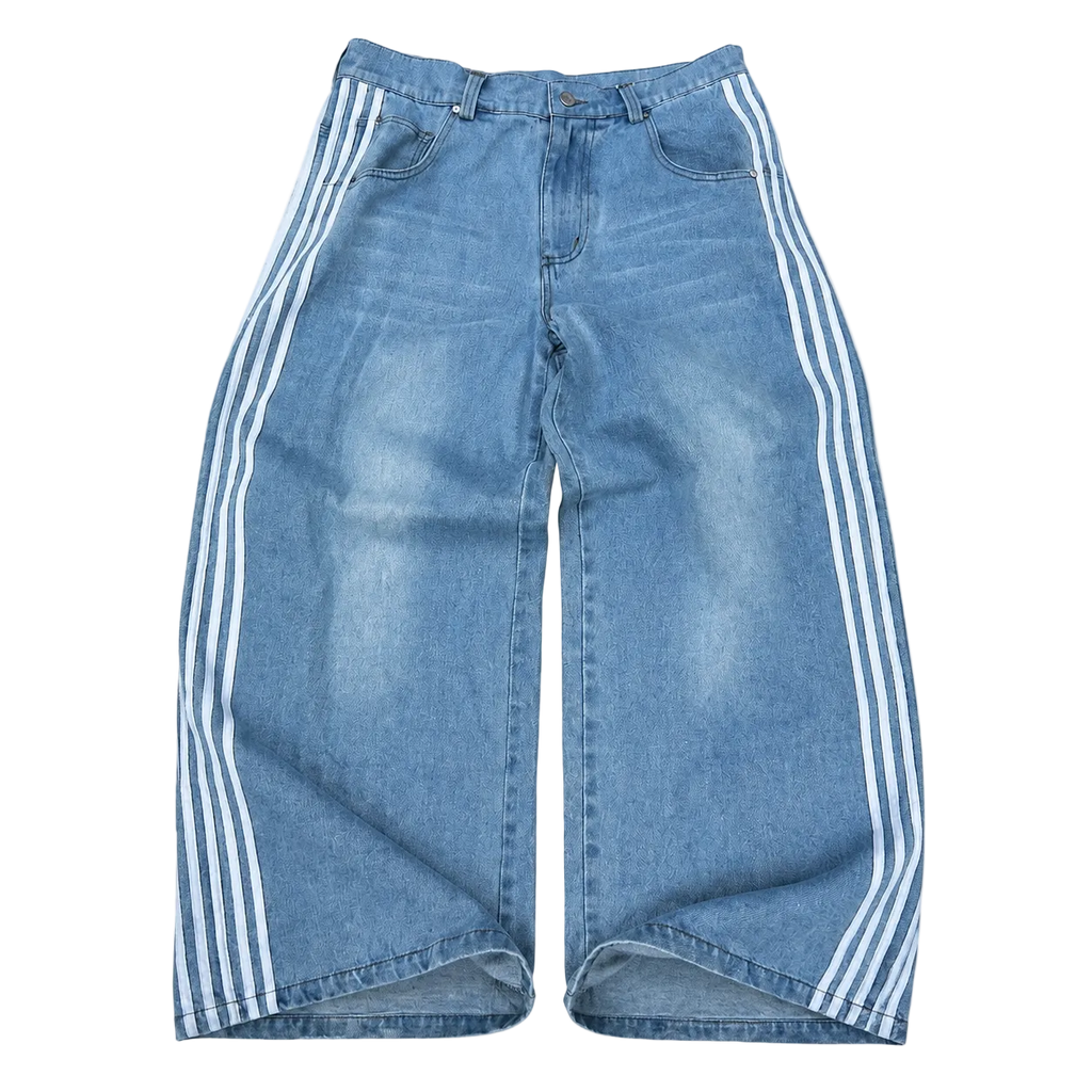 Retro Striped High Waist Wide Leg Jeans