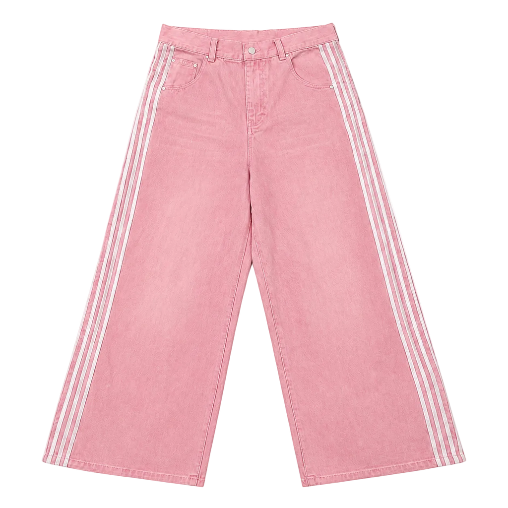 Retro Striped High Waist Wide Leg Jeans