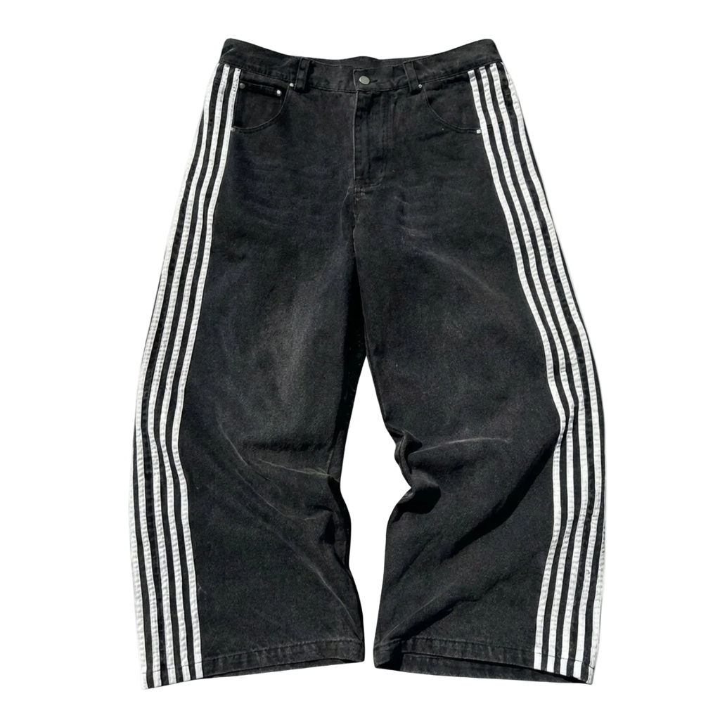 Retro Striped High Waist Wide Leg Jeans