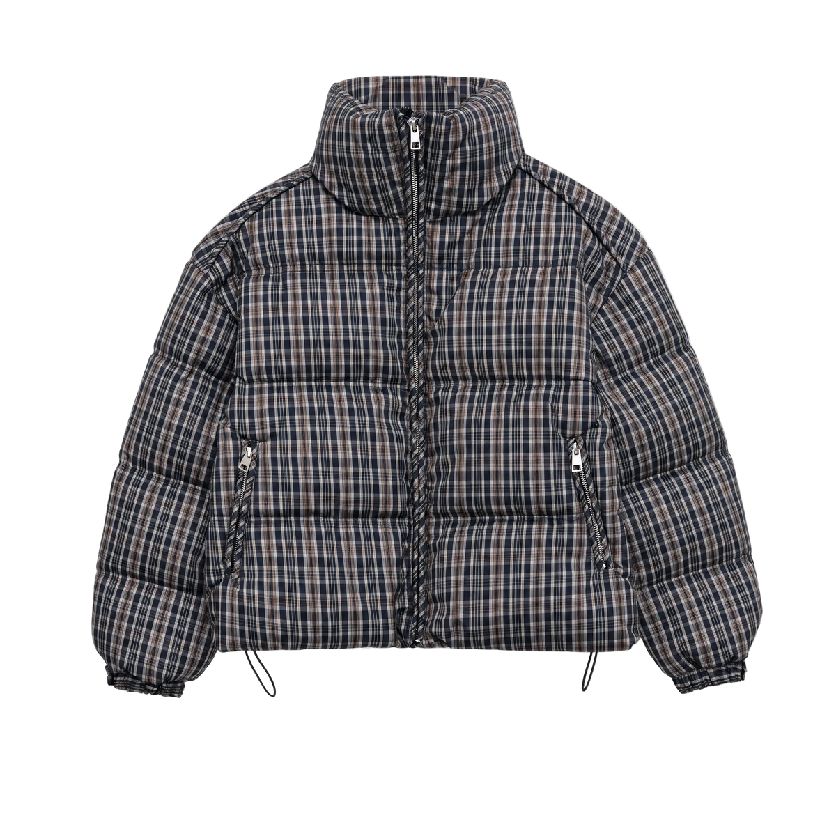Stand Collar Plaid Puffer Jacket