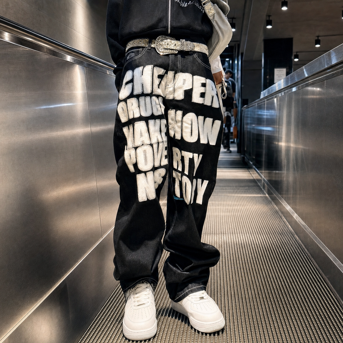 Streetwear Graphic Denim Wide Leg Pants
