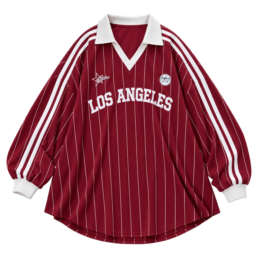 Striped Los Angeles Print Oversized Polo T-Shirt