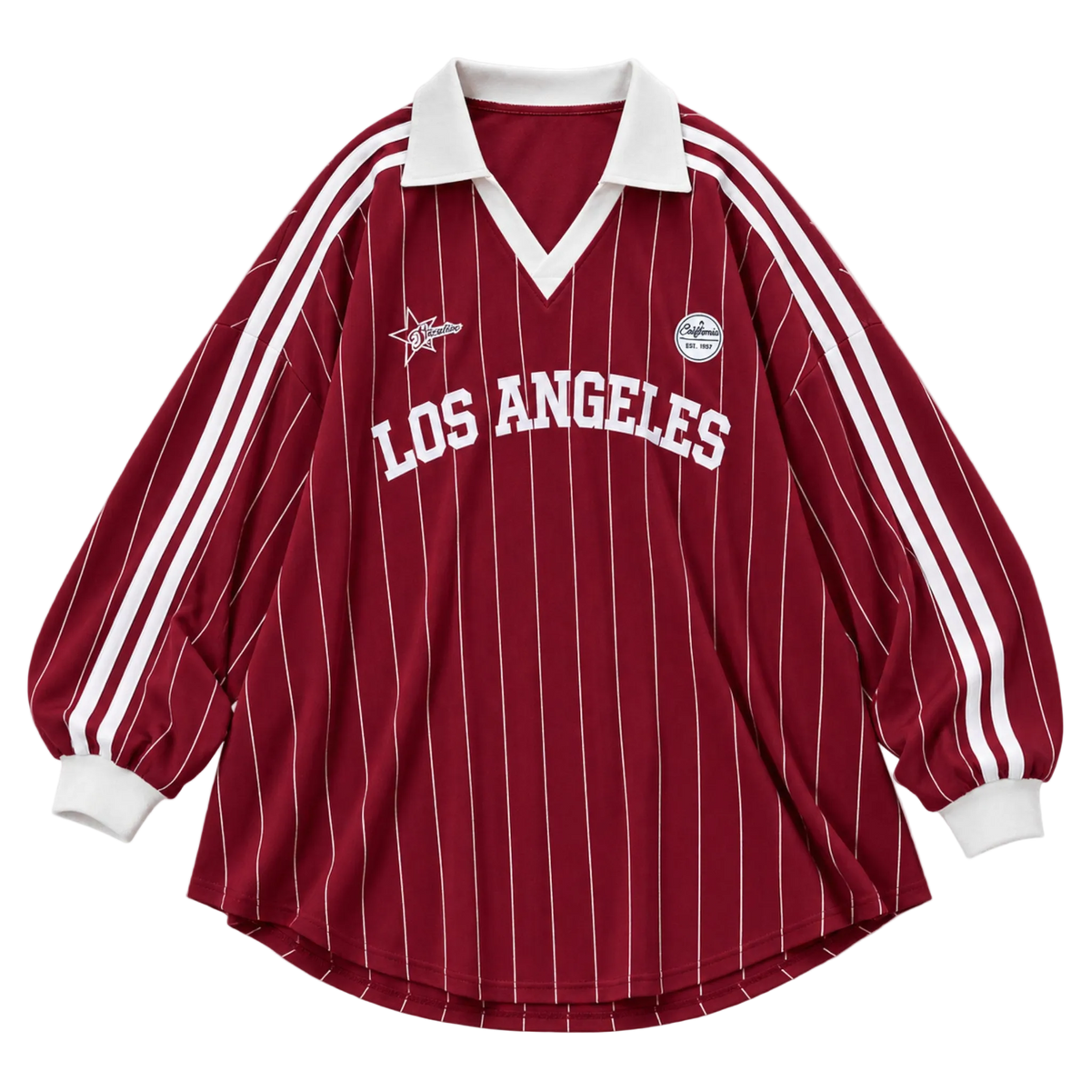 Striped Los Angeles Print Oversized Polo T-Shirt
