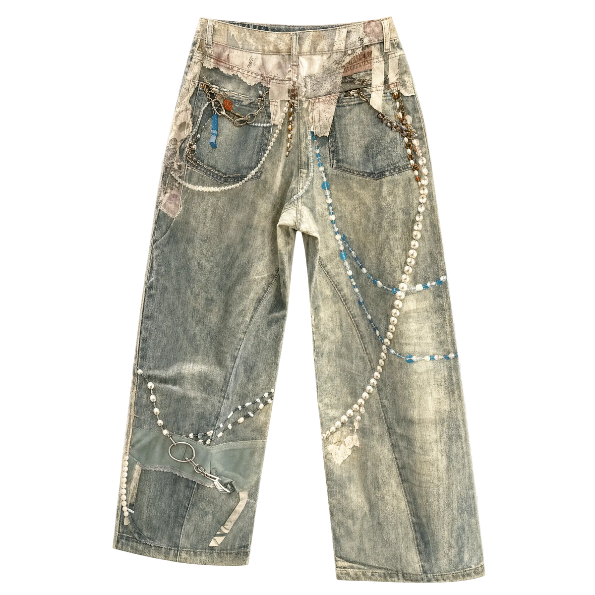 Trompe L'oeil Lace Pearl Graphic Straight Jeans