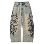 Vintage Tribal Print Wide-Leg Jeans