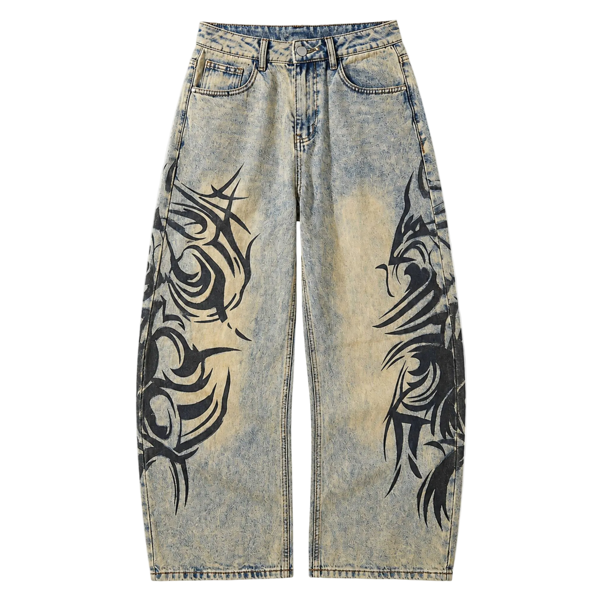 Vintage Tribal Print Wide-Leg Jeans