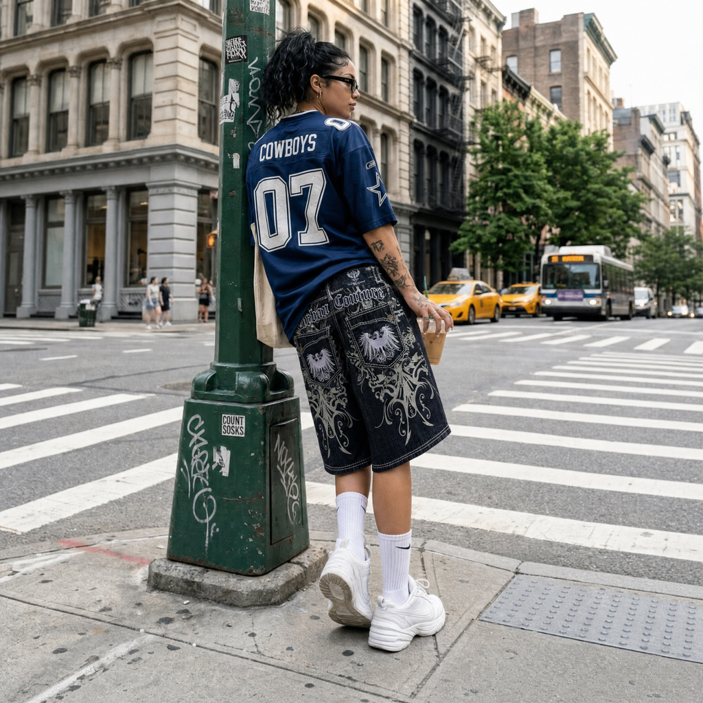 Vintage Embroidered Streetwear Denim Shorts