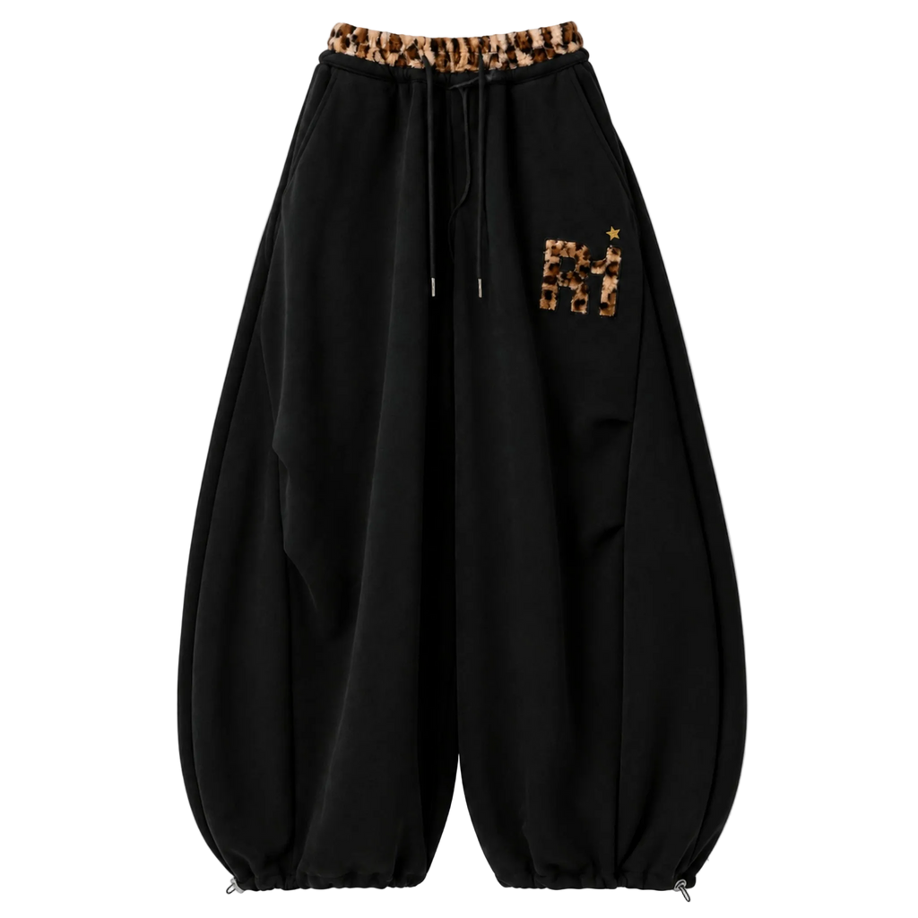 Vintage Leopard Patchwork Wide-Leg Pants