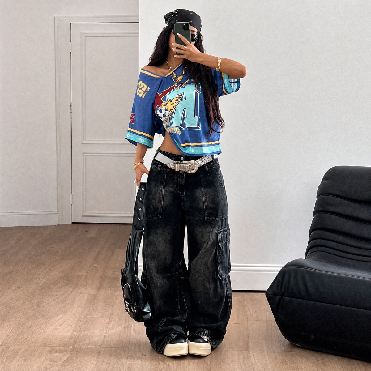 Vintage Mesh Football Print Jersey Tee