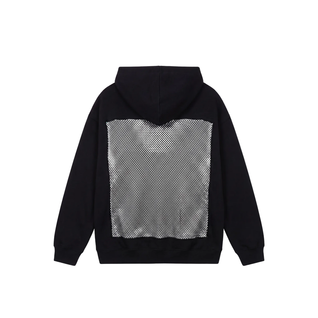 Women Hollow Back Mesh Hooded Sweatshirt