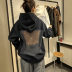 Women Hollow Back Mesh Hooded Sweatshirt