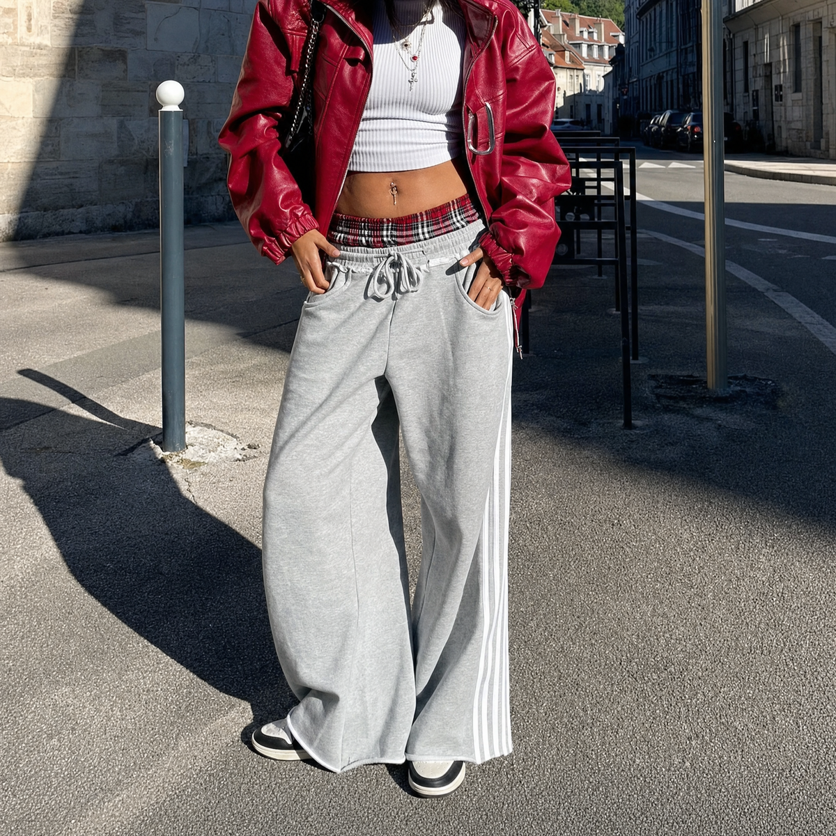 Double Waisted Wide Leg Flannel Band Pants