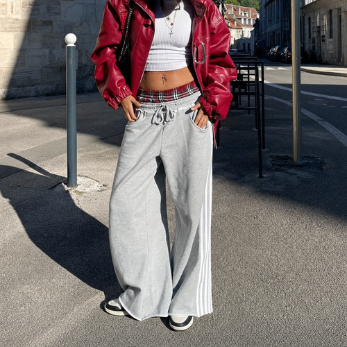 Double Waisted Wide Leg Flannel Band Pants
