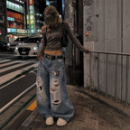 Grunge Blue Baggy Ripped Jeans