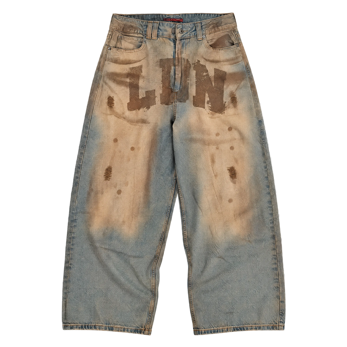 Vintage Distressed Wide-Leg Baggy Letter Print Jeans