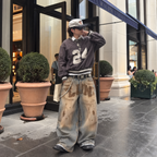 Vintage Distressed Wide-Leg Baggy Letter Print Jeans