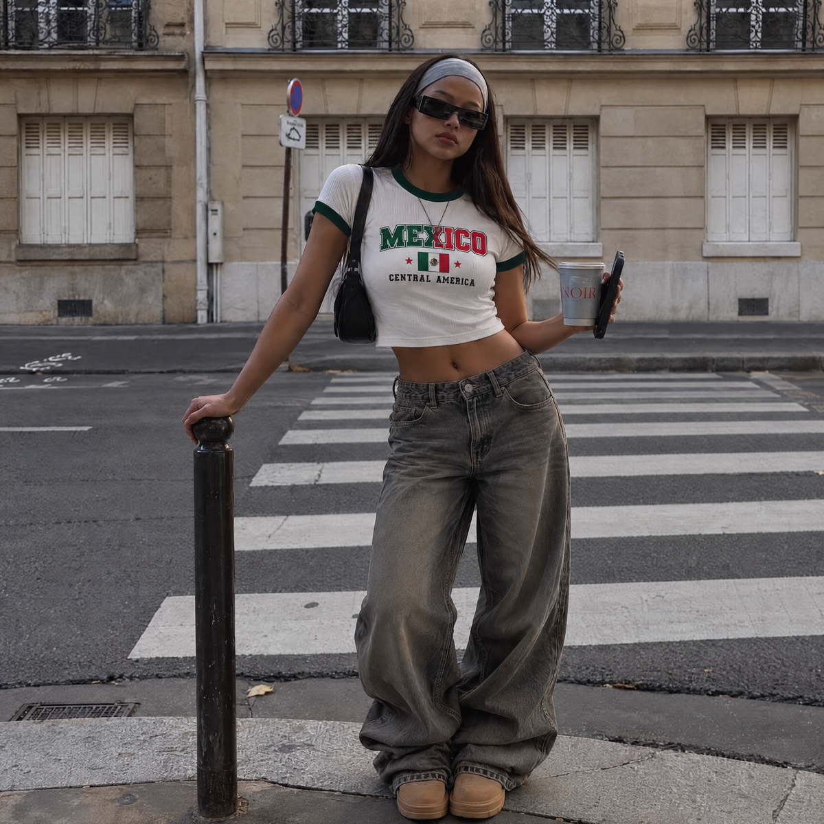 Y2K Mexico Print Slim-Fit Cropped Baby Tee