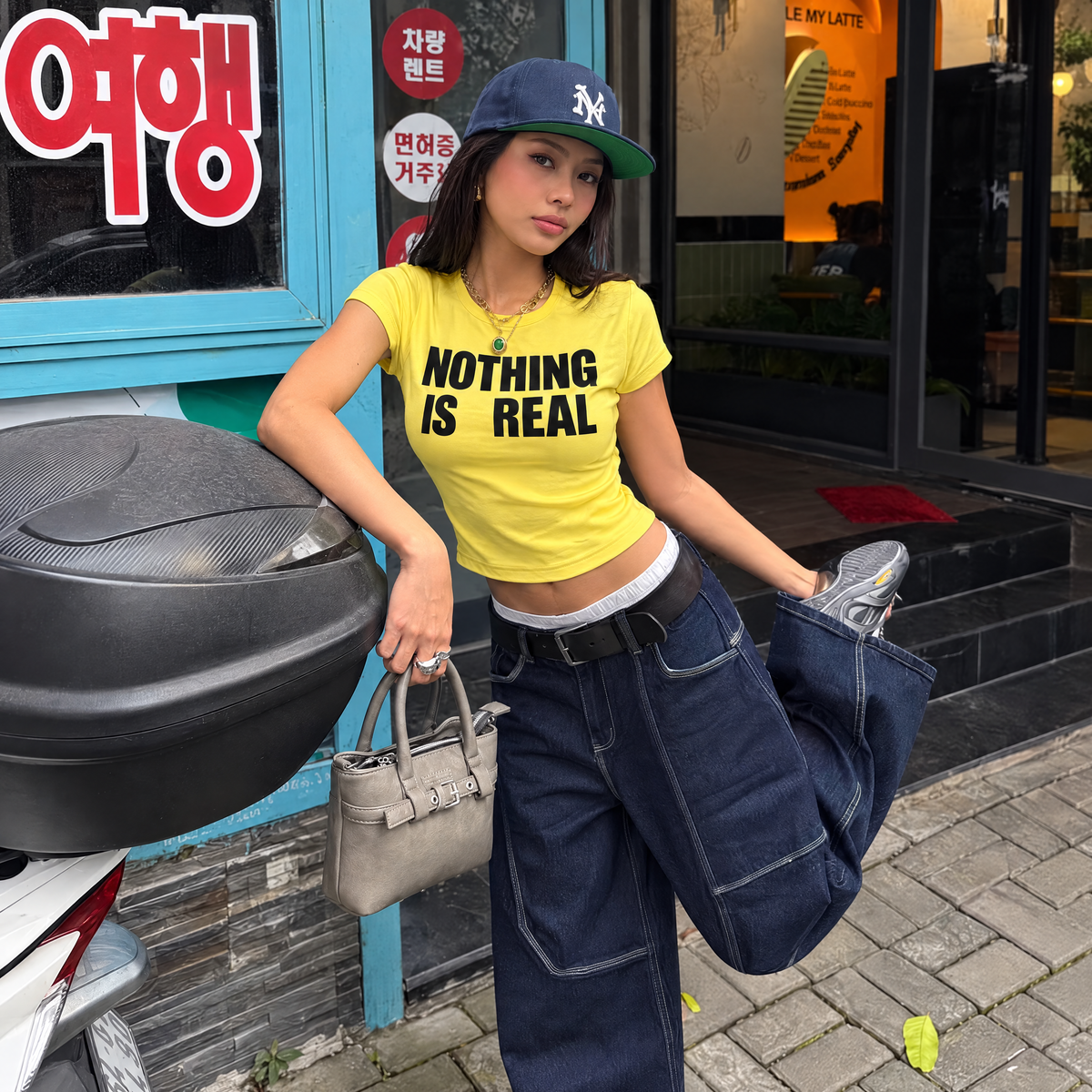 Nothing Is Real Letter Print Fitted Short-Sleeve Tee