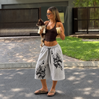 Skull Print Loose-Fit Capri Shorts