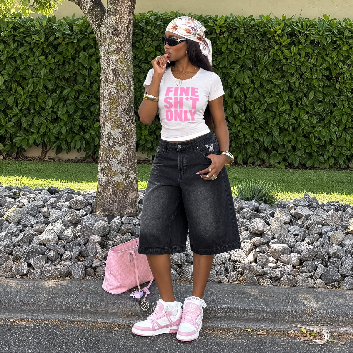 Fine Sh*t Letter Print Slim-Fit Cropped Tee